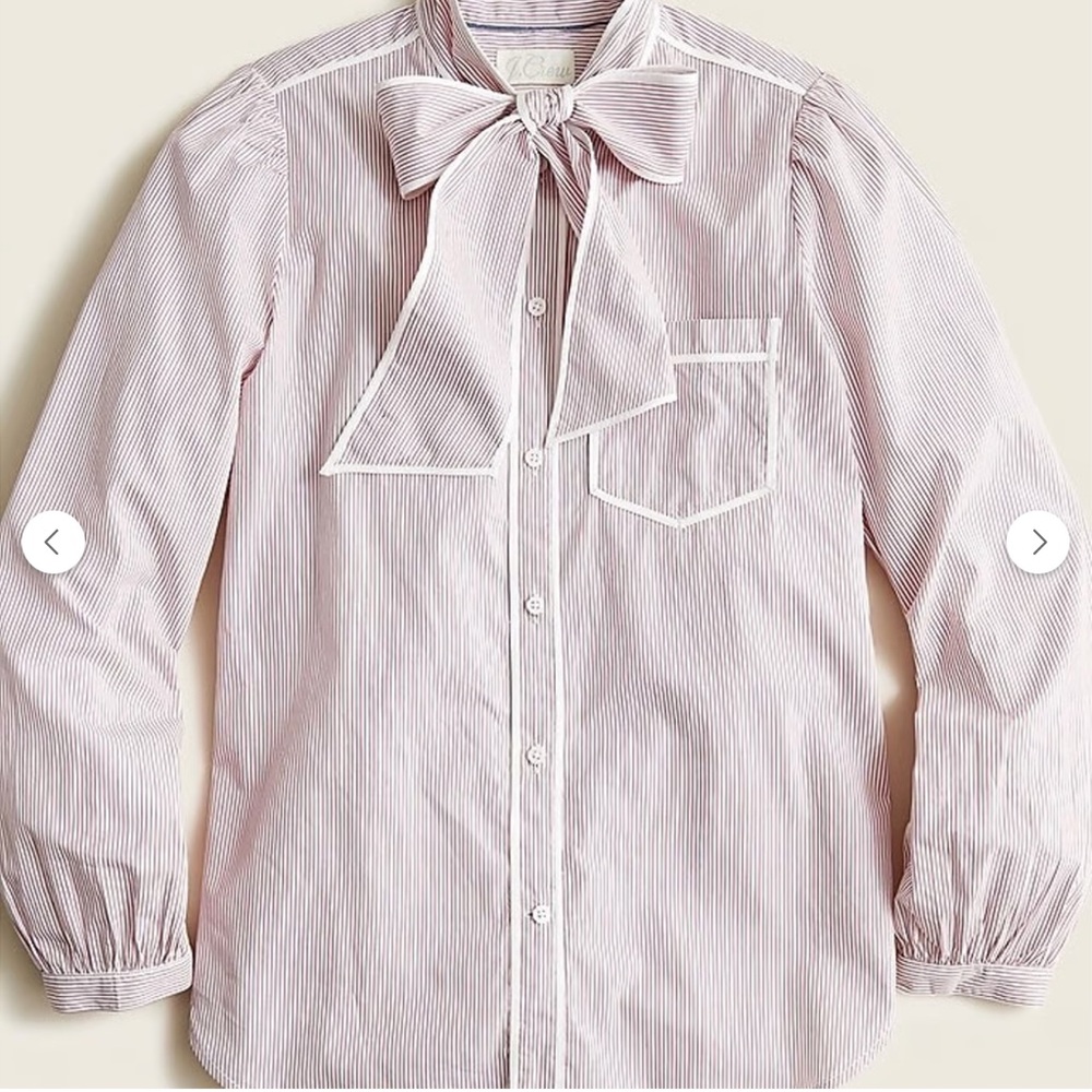 J.Crew Tie-Neck Bow Blouse Pink Stripe Cotton Poplin Small
